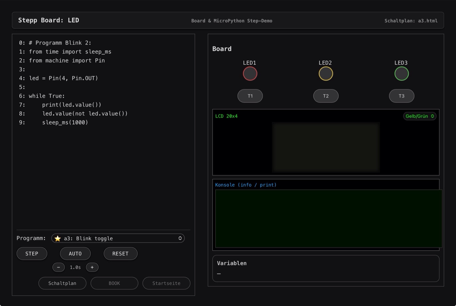 Stepper – Code & Board Ansicht